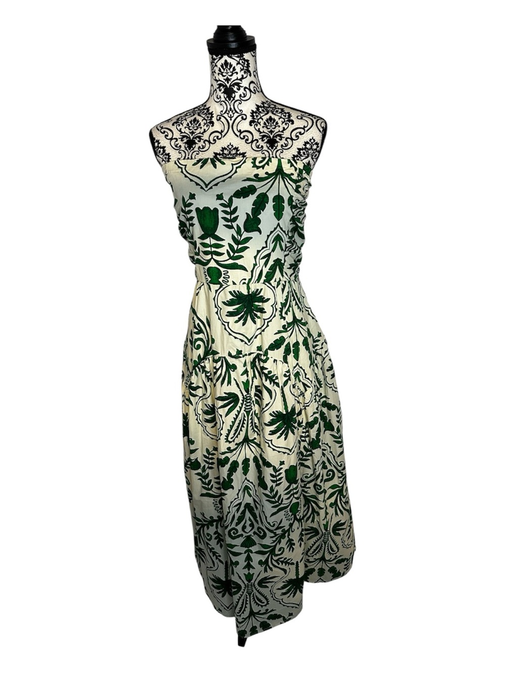 NWT Band of the Free Green and Cream Printed Strapless Midi Dress Size XL